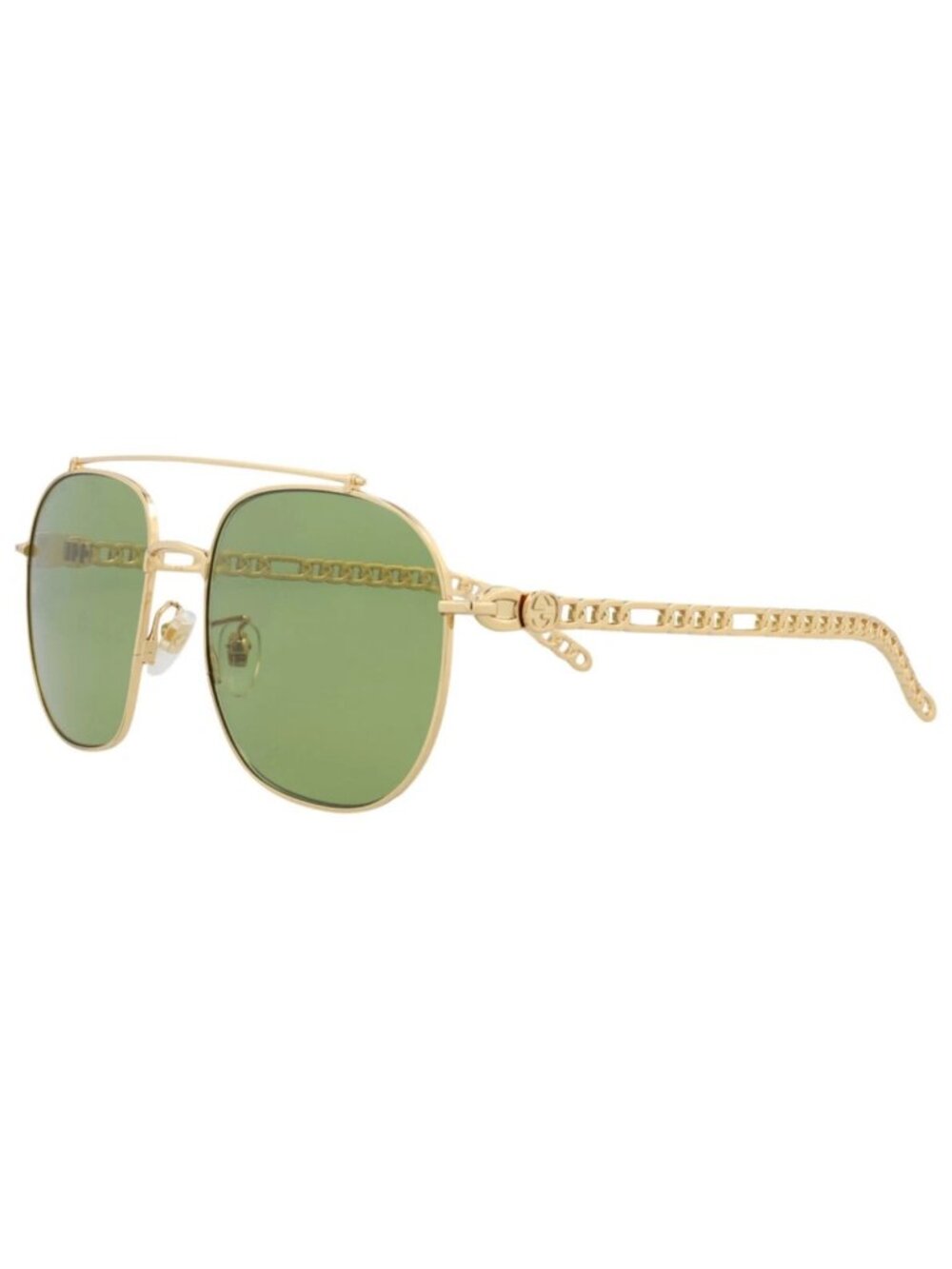 New Gucci Women's Sunglasses Square Rectangle Metal Frame Mens Gold Gold Green